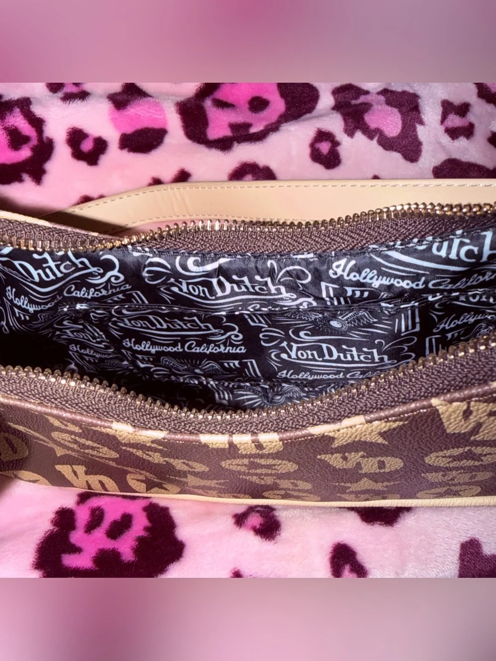 Von Dutch Logo Shoulder Bag with Gold Chain Charm